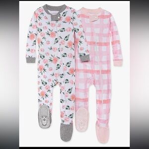 Burt's Bees Pink Plaid and Pink Floral Footies Pajamas / 24 months